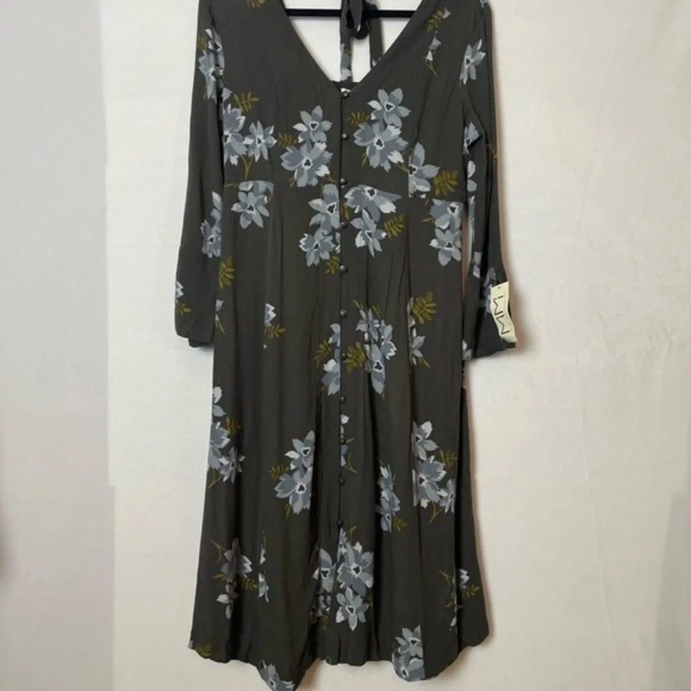 NWT Mimi Maternity Floral Tie-Back Dress Size Small Blue Gray Midi